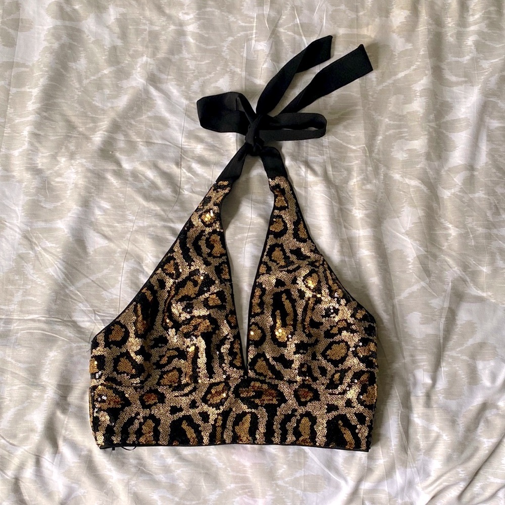 Cheetah Sequin Halter Top